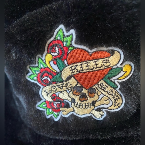 Ed Hardy Faux Black Fur Print Bucket Hat - Picture 3 of 5